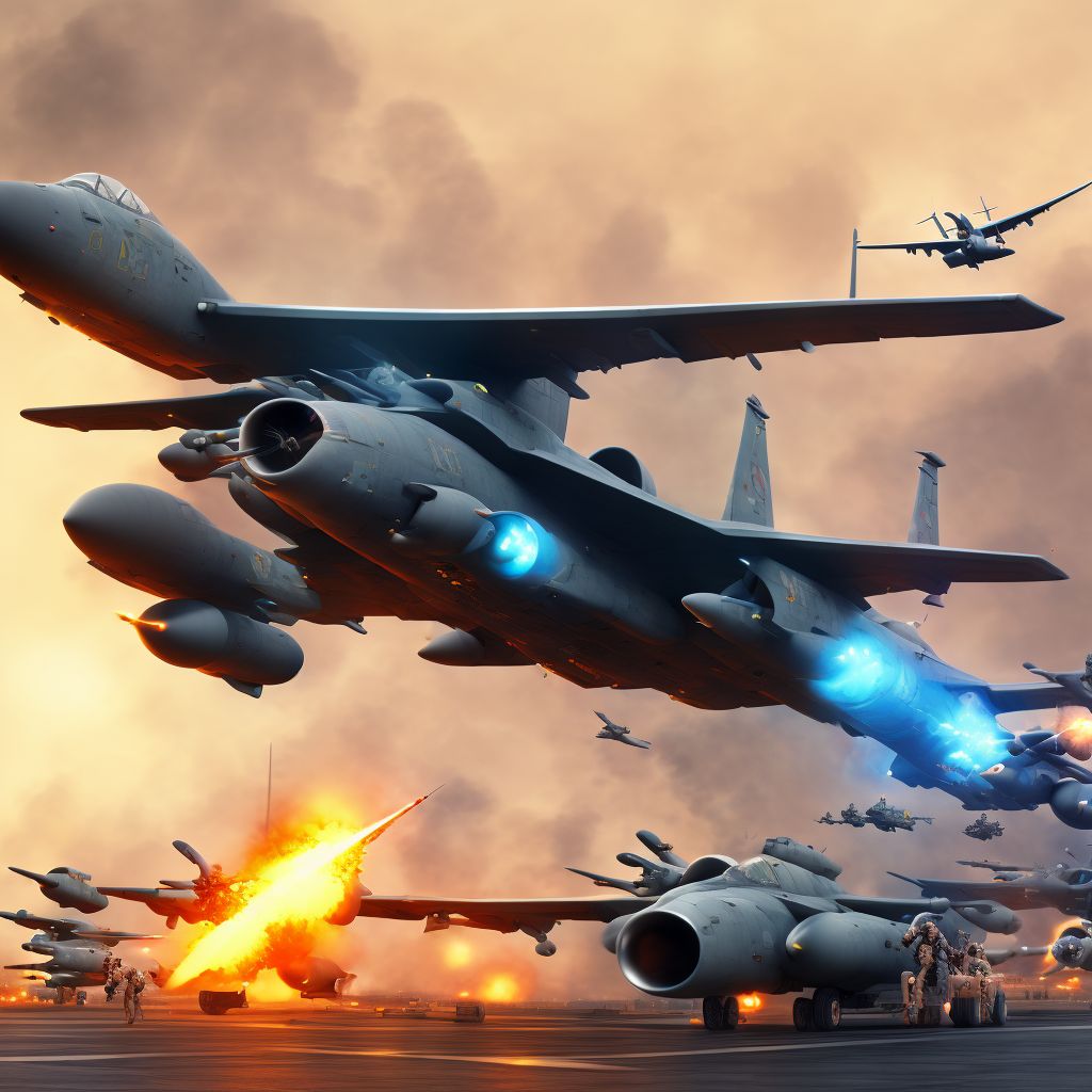 Military operations involving unspecified destruction of aircraft, military personnel, sequela digital illustration