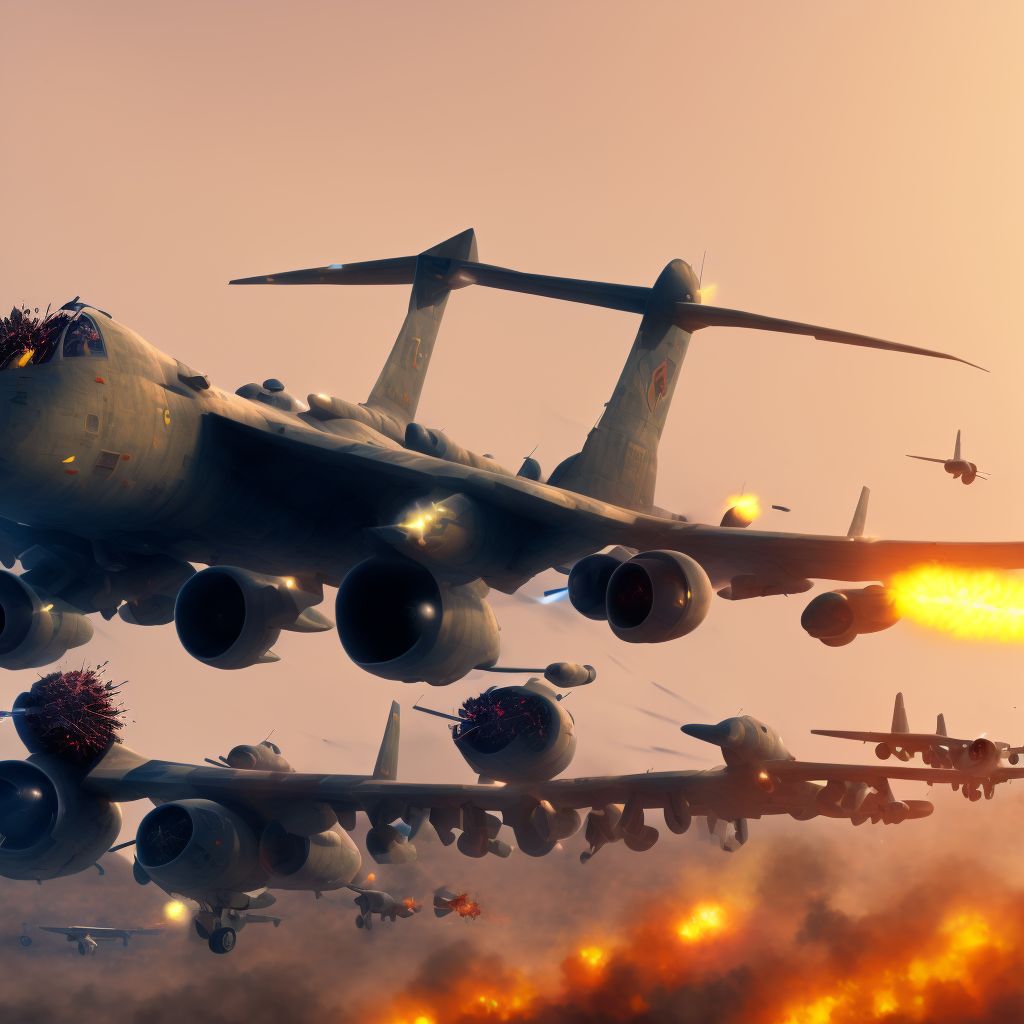 Military operations involving unspecified destruction of aircraft, civilian, initial encounter digital illustration