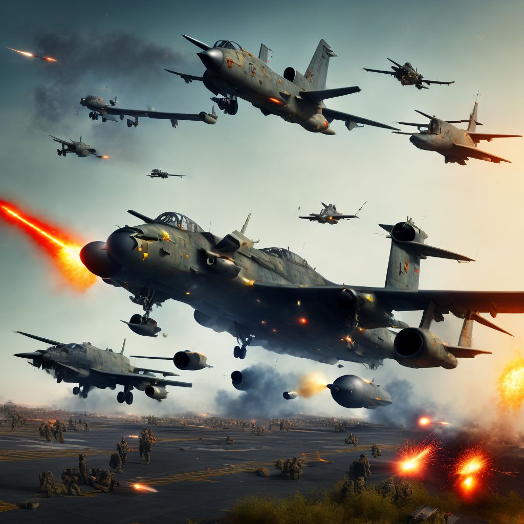 Military operations involving destruction of aircraft due to enemy fire or explosives, military personnel, subsequent encounter digital illustration