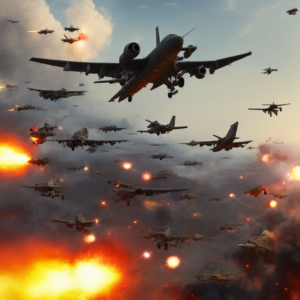 Military operations involving destruction of aircraft due to enemy fire or explosives, military personnel, sequela digital illustration