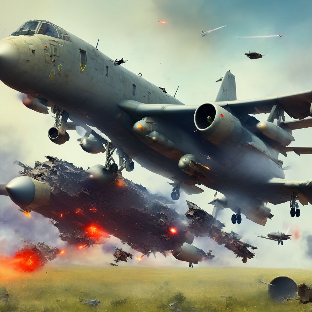 Military operations involving destruction of aircraft due to collision with other aircraft, military personnel, subsequent encounter digital illustration