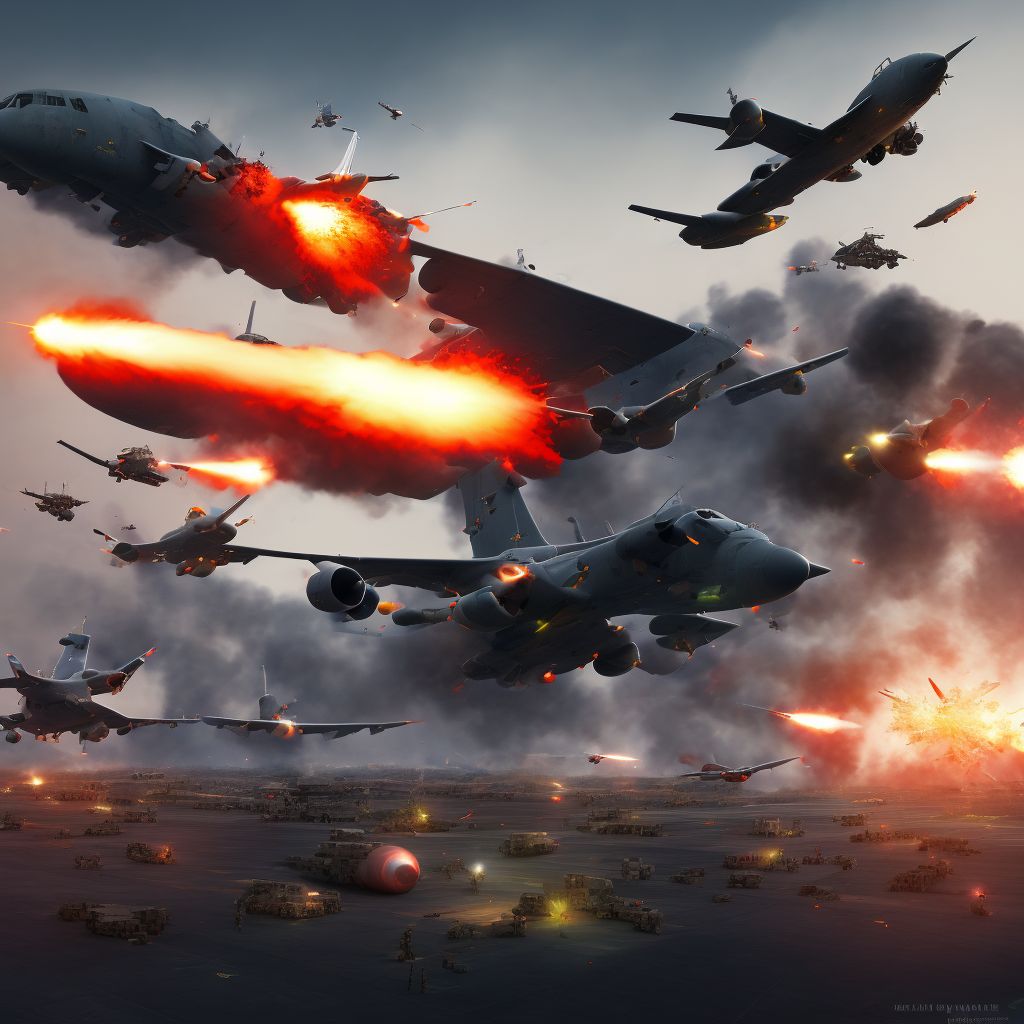 Military operations involving destruction of aircraft due to accidental detonation of onboard munitions and explosives, military personnel, sequela digital illustration