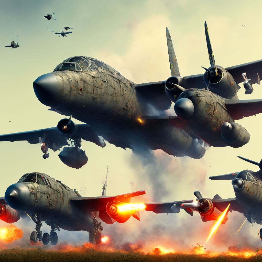 Military operations involving destruction of aircraft due to accidental detonation of onboard munitions and explosives, civilian, sequela digital illustration