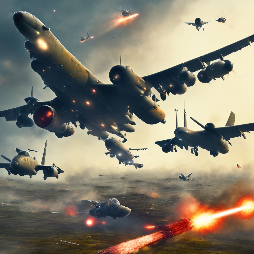 Military operations involving other destruction of aircraft, military personnel, initial encounter digital illustration