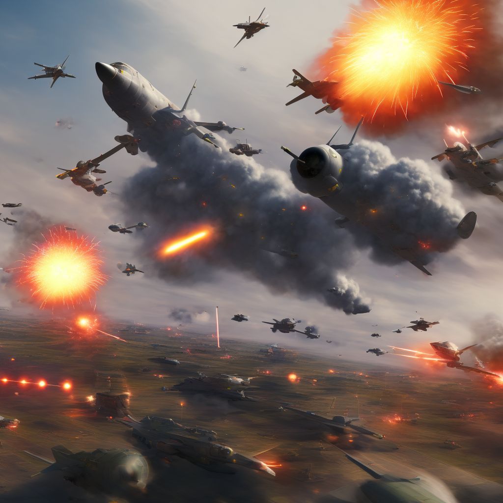 Military operations involving explosion of aerial bomb, civilian, sequela digital illustration