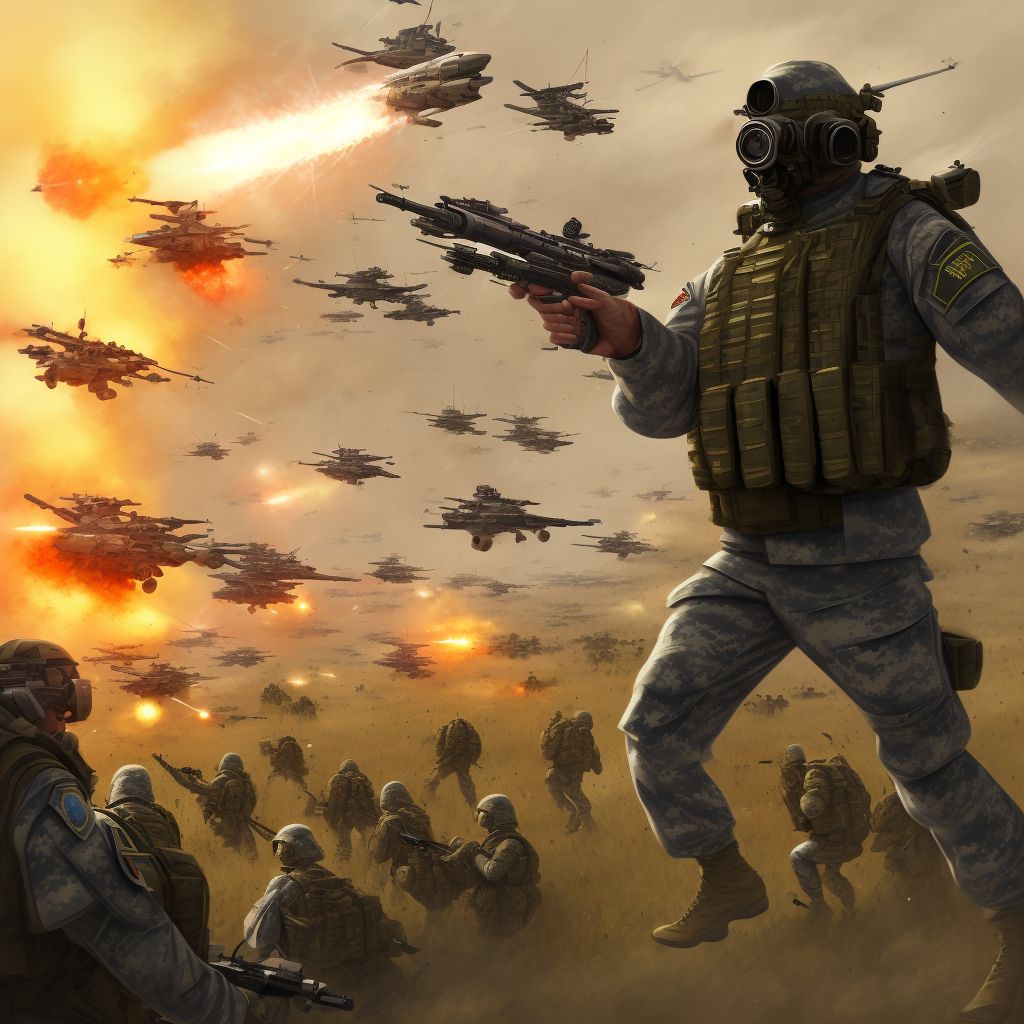 Military operations involving chemical weapons and other forms of unconventional warfare, military personnel, initial encounter digital illustration