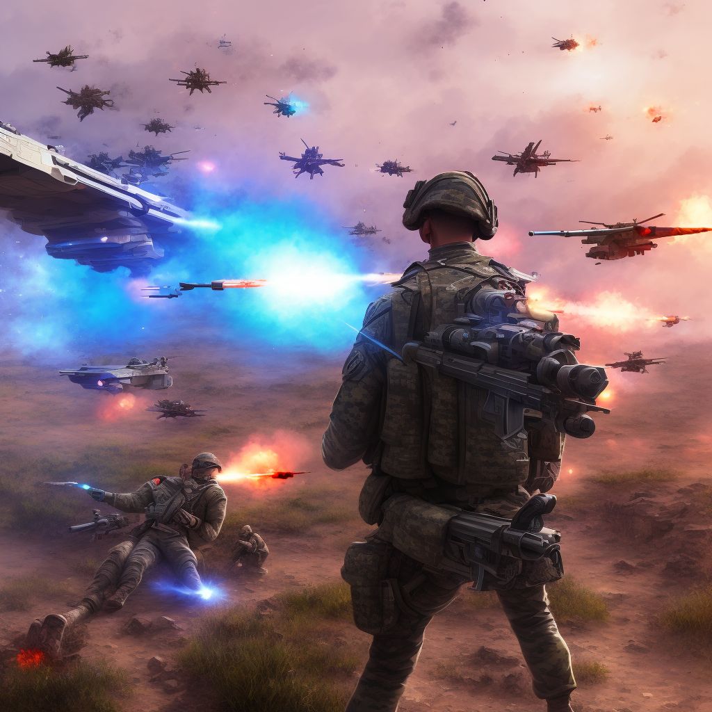 Military operations involving friendly fire, initial encounter digital illustration