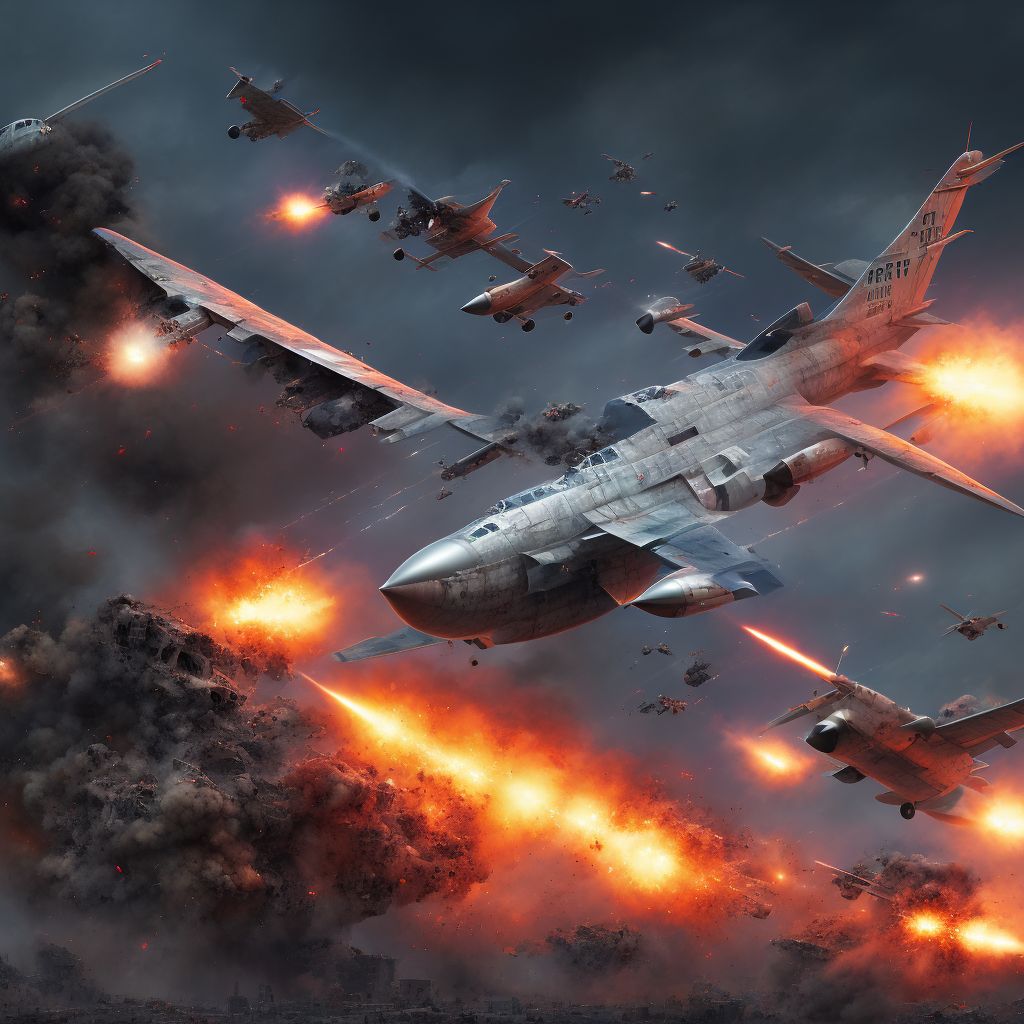 Terrorism involving destruction of aircraft, civilian injured, subsequent encounter digital illustration