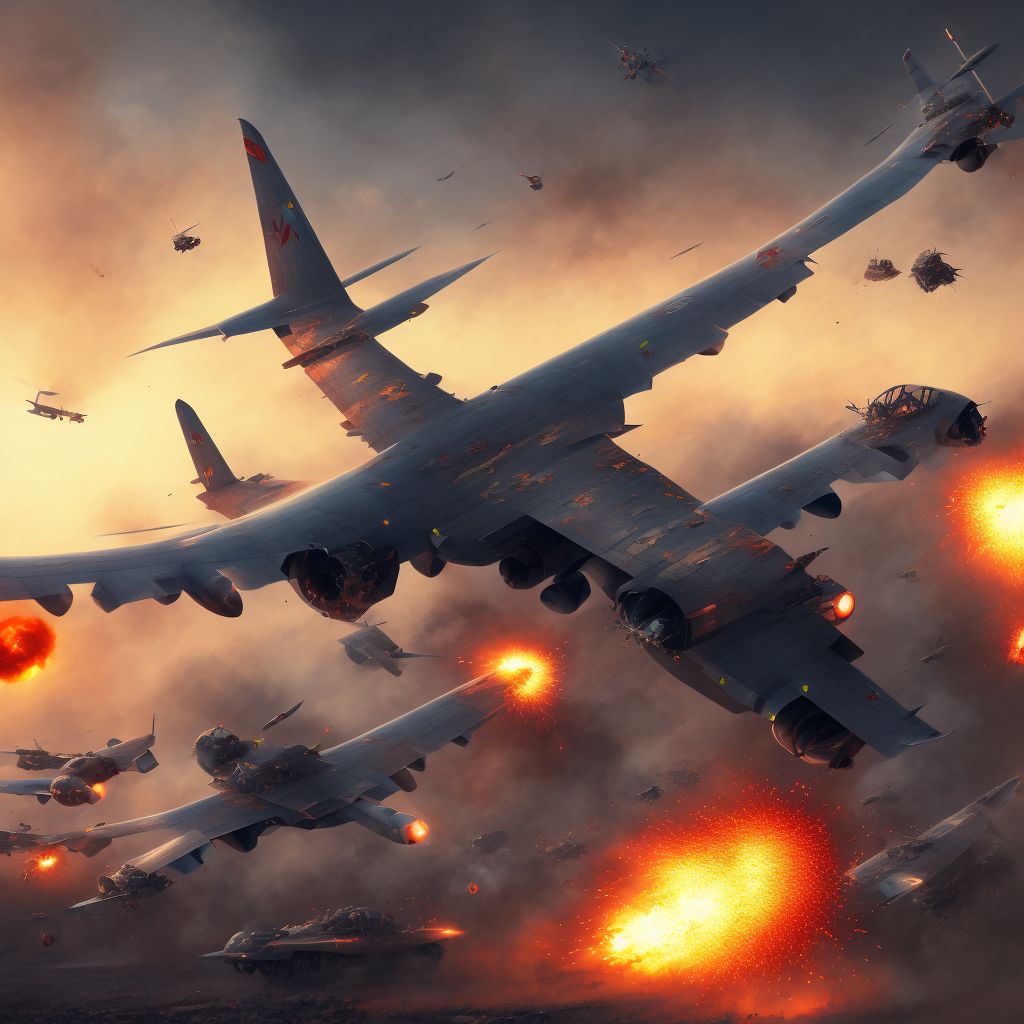 Terrorism involving destruction of aircraft, terrorist injured, subsequent encounter digital illustration