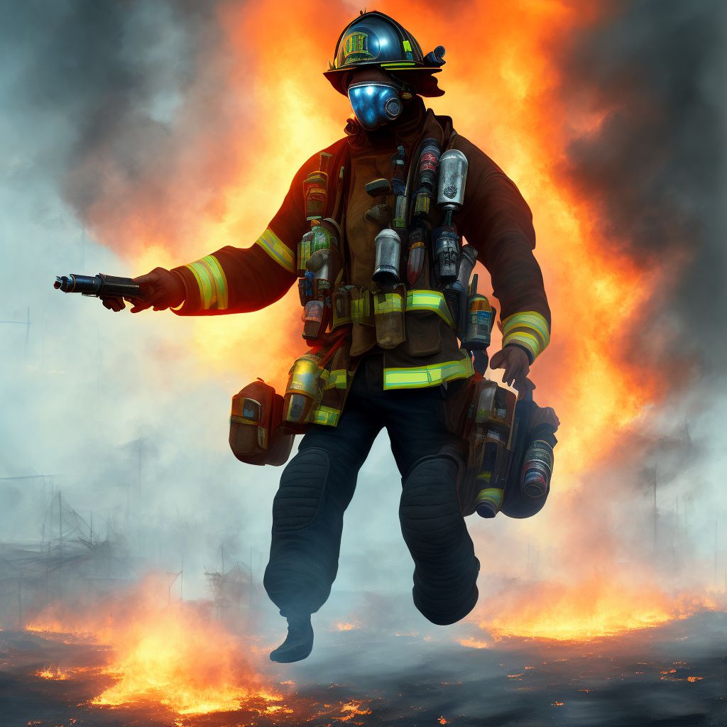 Terrorism involving fires, conflagration and hot substances, terrorist injured, subsequent encounter digital illustration