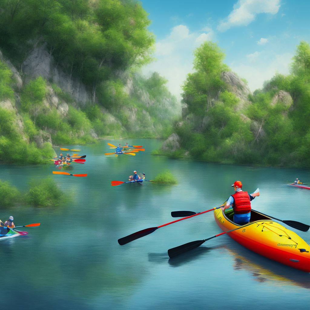 Activity, rowing, canoeing, kayaking, rafting and tubing digital illustration